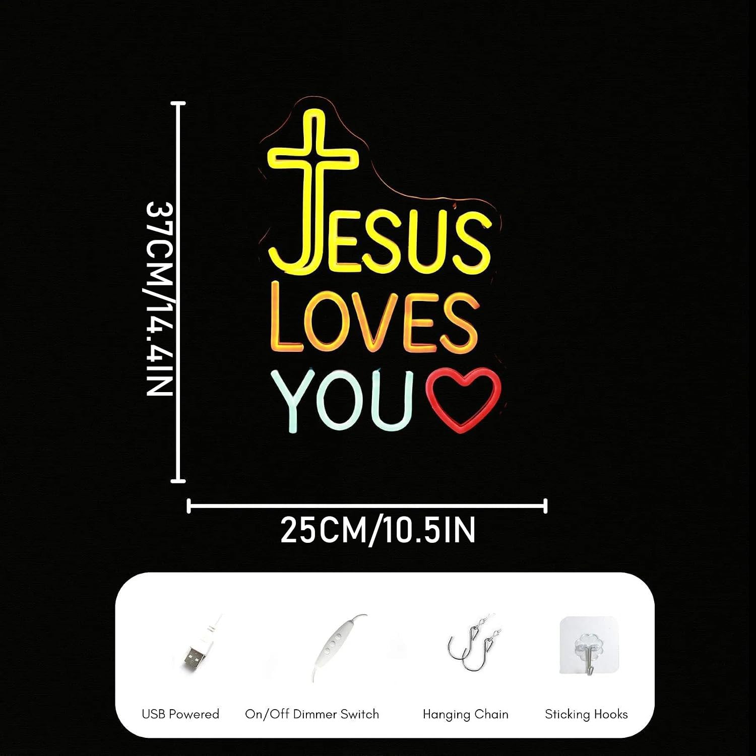 Insegna al Neon a Lettere LED Regolabile Scritta JESUS Alimentazione USB | Luce Regolabile per Stanze e Chiese - Decorazione Cristiana per Camera da Letto e Soggiorno, Illuminazione Ispirata alla Fede