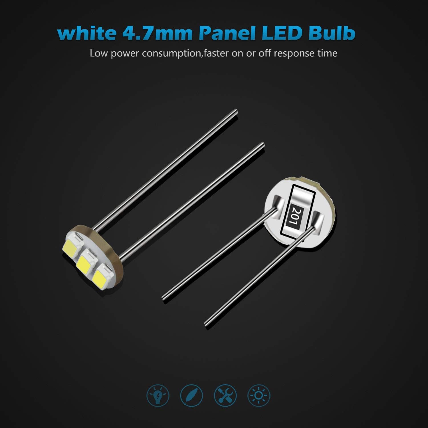 Partsam 20Pcs 4.7mm-12v Car White Mini Bulbs Lamps Indicator Cluster Speedometer Backlight Lighting