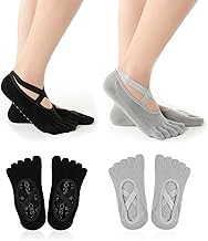 TSHAOUN 2 Paare Damen Yoga socken,Zehensocken für Yoga,Sticky Rutschfeste socken Sportsocken,Gummisohlen Fünf Zehen Socken für Pilates Yoga,Größe: UK 4-6 | EUR 36-39