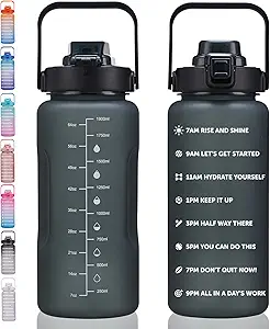 64oz, 100oz, 128oz Large Motivational Water Bottle with Time Marker, Leakproof & BPA Free Half Gallon/1 Gallon Big Water Bottle with Straw & Handle Tritan Frosted Water Jug for Fitness, Outdoor Sports
