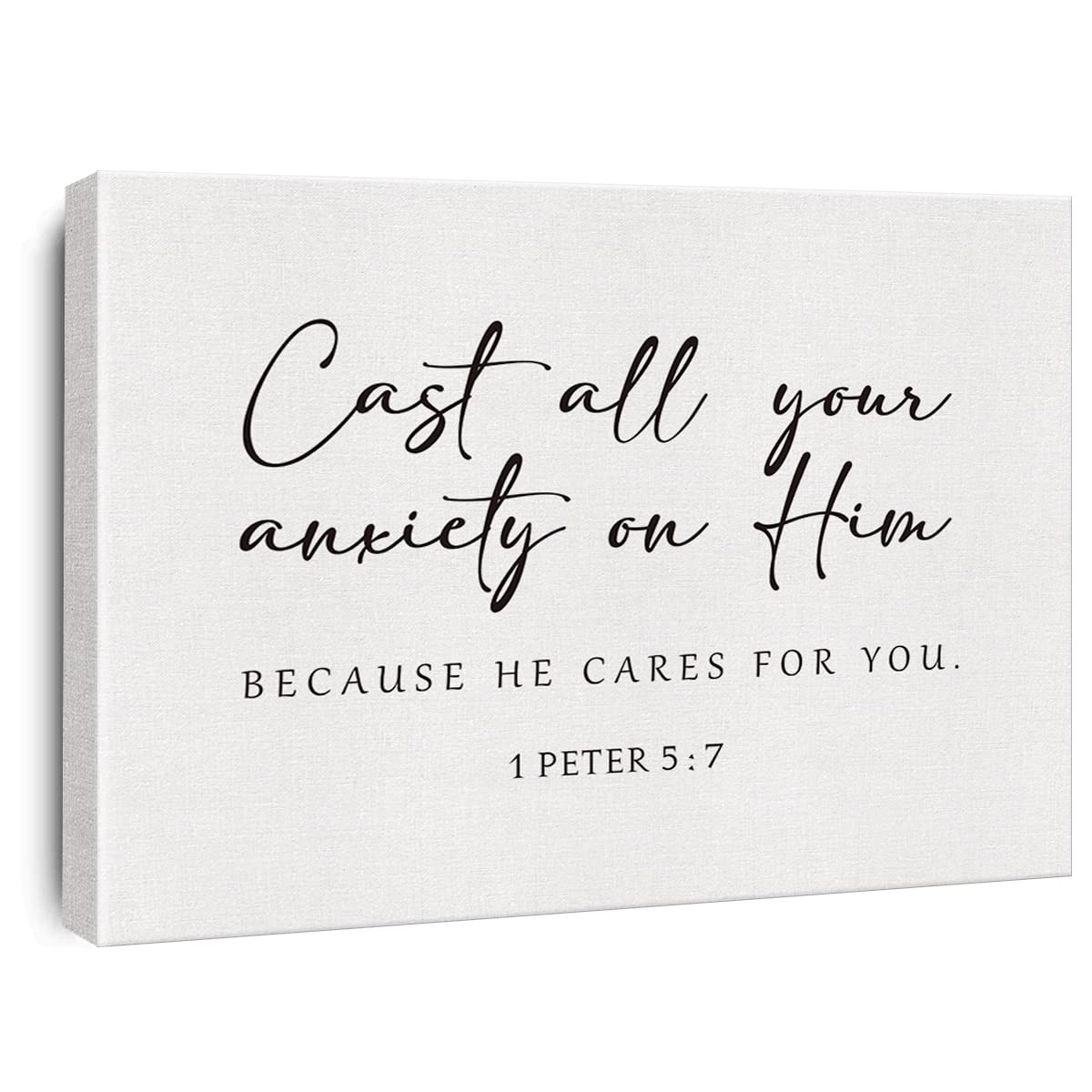Bible Verse Canvas Print Decor Cast All Your Anxiety on Him 1 Peter 5 : 7 Wall Painting Posters Artwork 12”X15”Modern Home Office Decoration (Framed)