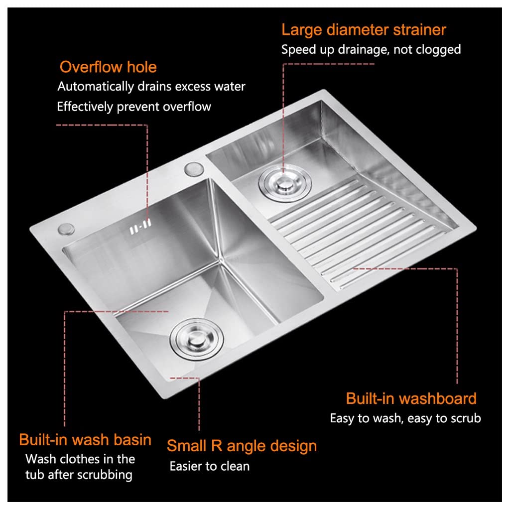 Soporte de fregadero hecho a mano de acero inoxidable con tapón y grifo integrados, ideal para bar, baño y cocina, rejilla de acero inoxidable incluida