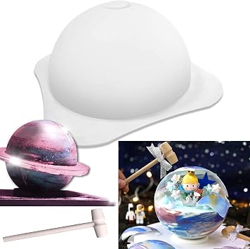 Ball Cake Pan,7 Inch Sphere Cake Pan,Silicone Dome Cake Pan, Making Mousse Cake and Chocolate,Cake Puck Mold Set,Durable and Non-Stick,2 Wooden Mallets,White