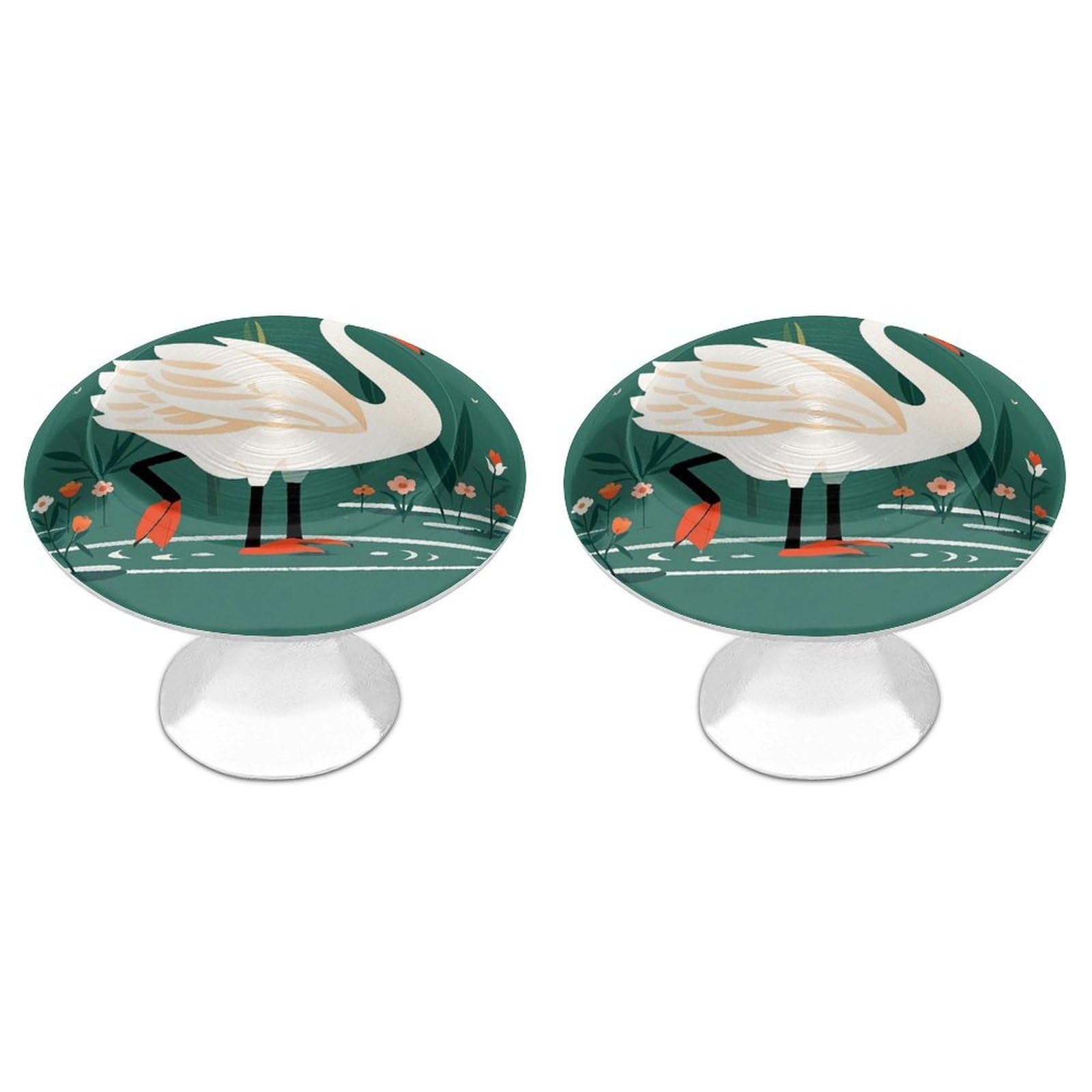QMNLKH Ancient Flower Swan Cabinet Knobs for Home, Round Drawer Pulls for Kitchen, Personalized Cupboard Handles with Screw, Fashion Dresser Knobs for Office, Drawer Handles, 2 Packs