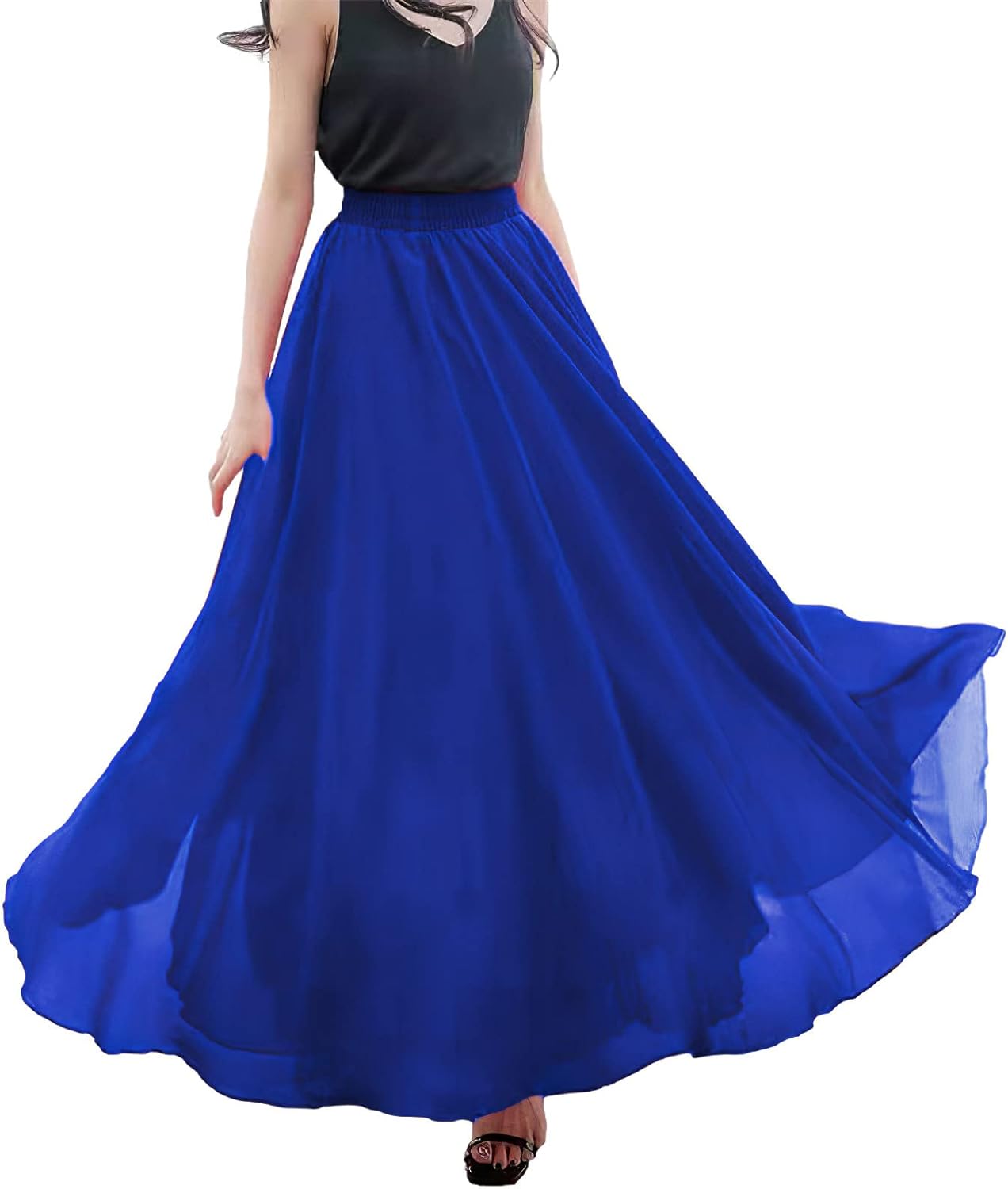 Women's A Line Full or Ankle Length Elastic Waist Pleated Fairy Chiffon Long Skirt - Image 3