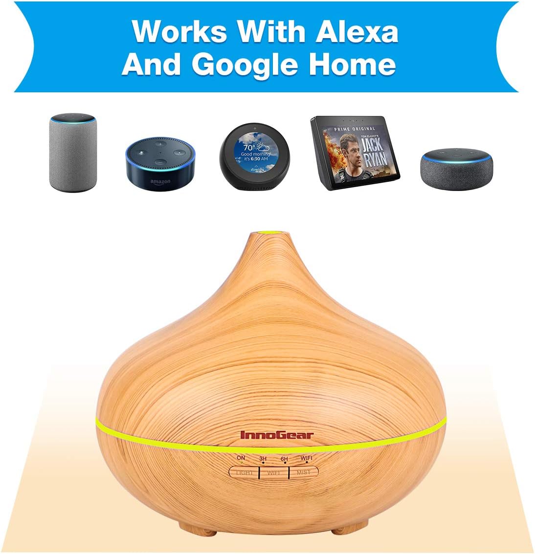 InnoGear 500ml Smart Wi-Fi Essential Oil Diffuser, App Control Works with Alexa Google Home Aromatherapy Diffusers Cool Mist Humidifier with Timer Adjustable Mist