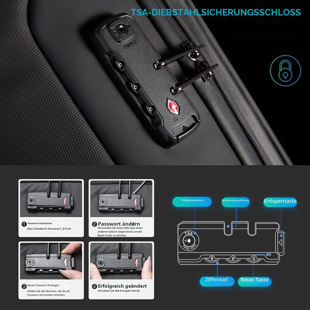 BANGE Anti-Diebstahl-Rucksack mit USB-Ladeanschluss, leichter Business-Rucksack für Damen und Herren, Schwarz (Upgrade) All