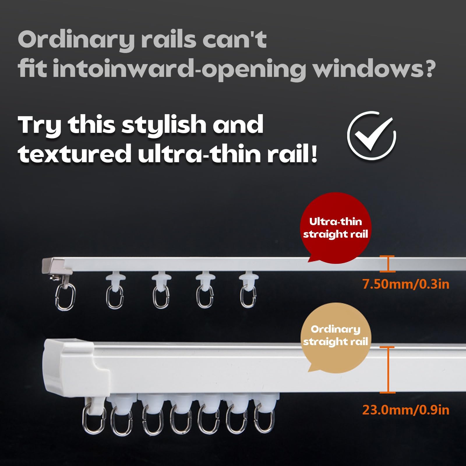 Tringle à rideaux ultra fine blanche de 120 cm avec embouts en alliage et support caché – Tringle à rideaux lisse et silencieuse pour une décoration d'intérieur élégante et une installation facile