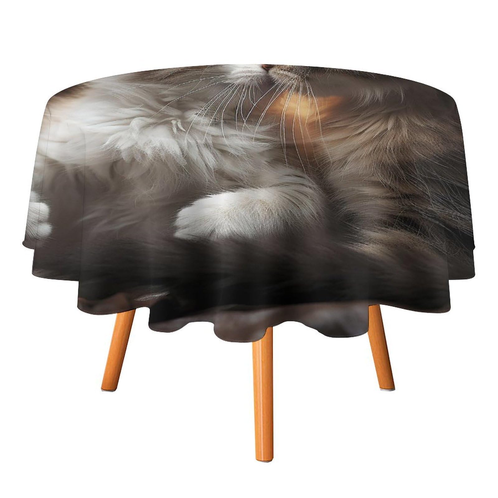 SMAZDFXX Cat Kiss Tablecloth for Restaurant, Round Polyester Table Cover 50x50in for Party