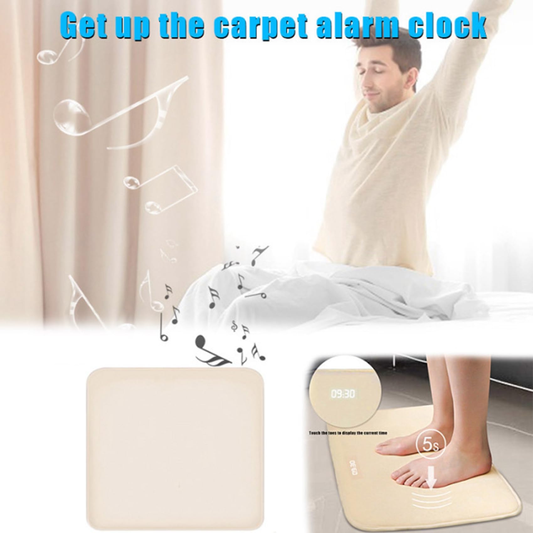 2 x reloj despertador con batería sensible a la presión, reloj despertador inteligente, alfombra de suelo, alfombra LED de tiempo