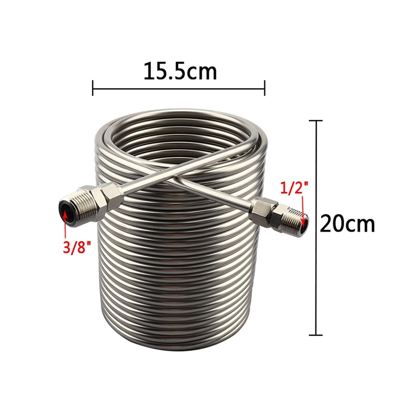 Enfriador de Mosto Serpentín de intercambiadores de Calor de Acero Inoxidable, Enfriador de Mosto por inmersión, Puerto de 1/2" y 3/8" y serpentín de Tubo Espiral