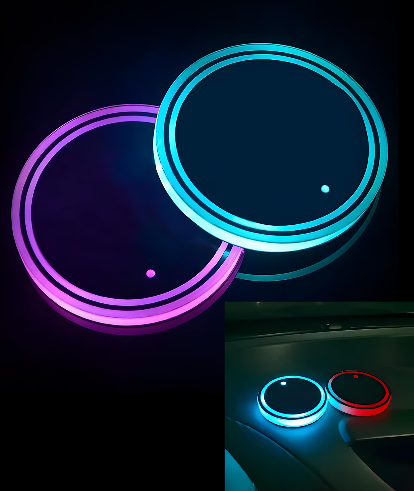 2 Pcs Car Interior Accessories & Car Cup Holder Accessories, Colorful Car Coasters for Holder, Universal 6.7 * 6.7cm Design with Cup Holder Lights for Compatibility-image-19