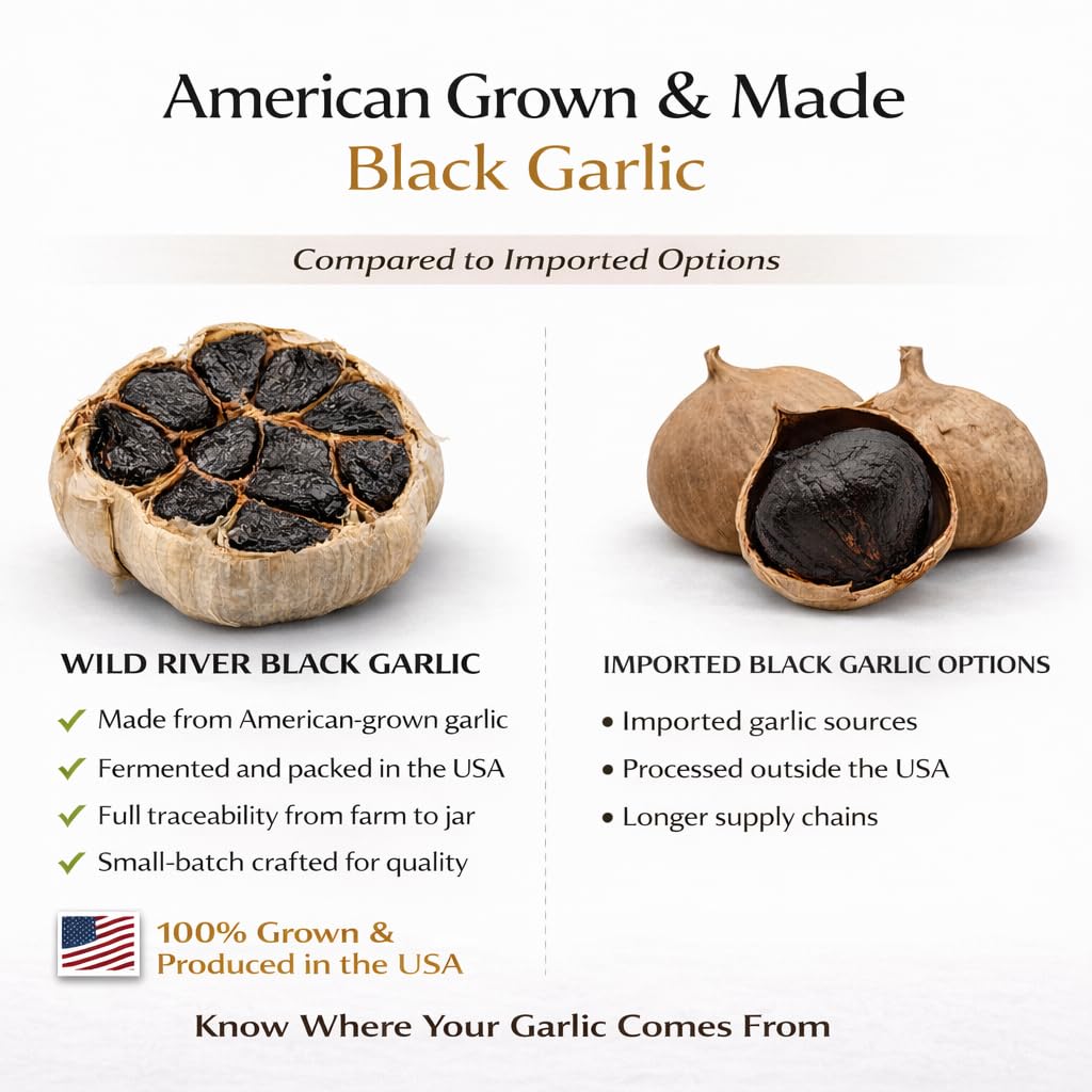 100% American Grown Black Garlic Puree, Wild River, Made in USA, Gilroy California Garlic, Umami Paste in Glass Jar 12 oz