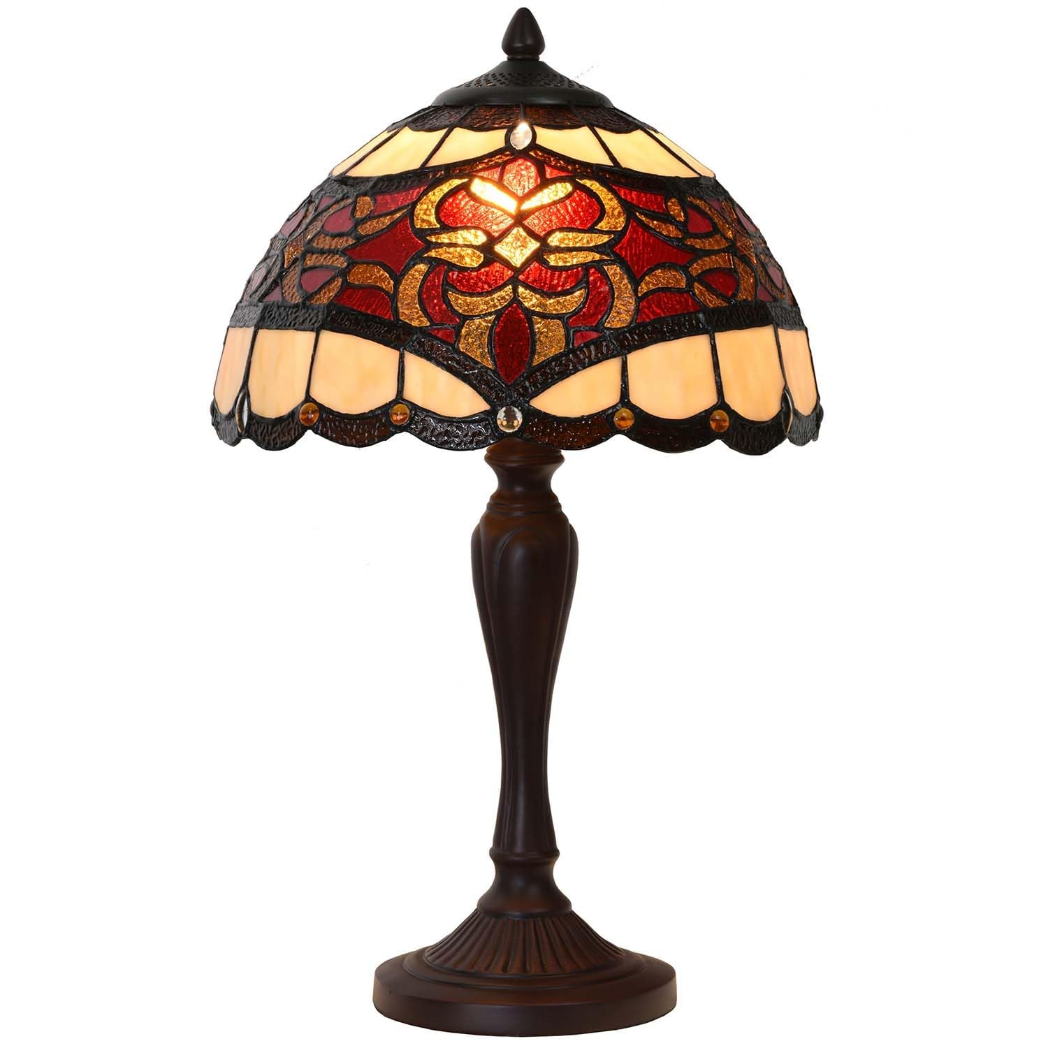 Bieye L30869 Barokowa lampa stołowa w stylu Tiffany, witraż, do dekoracji domu (30,5 cm, czerwona)