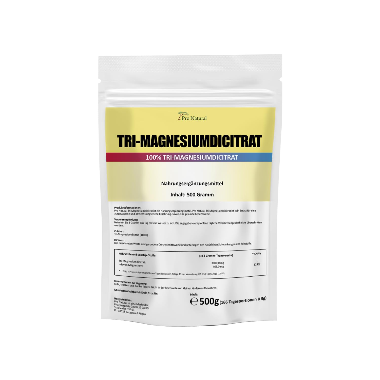 Magnesium Citrat 1kg veganes Pulver hochwertiges Tri-Magnesiumdicitrat wasserfrei (2 mal 500g)