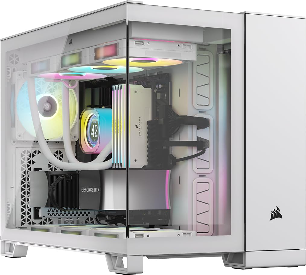 CORSAIR iCUE Link 2500X RGB Small-Tower mATX Dual Chamber PC Case – Panoramic Tempered Glass – Reverse Connection Motherboard Compatible – 2X CORSAIR RX120 RGB Fans Included – White