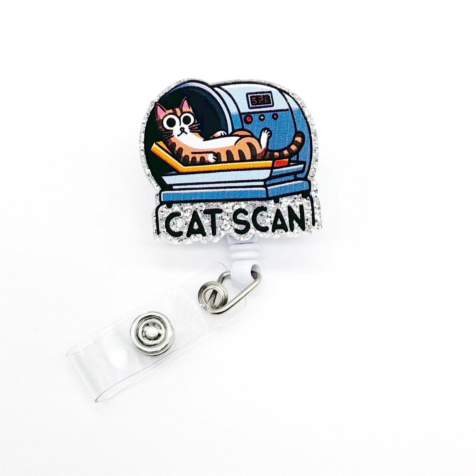 Cat Scan Funny Glitter Badge Scroll Retractable, Cute Cat Badge Holder for CT Technicians, Christmas Birthday Gift for Doctors Nurses Veterinary Radiology Technicians MR Tech
