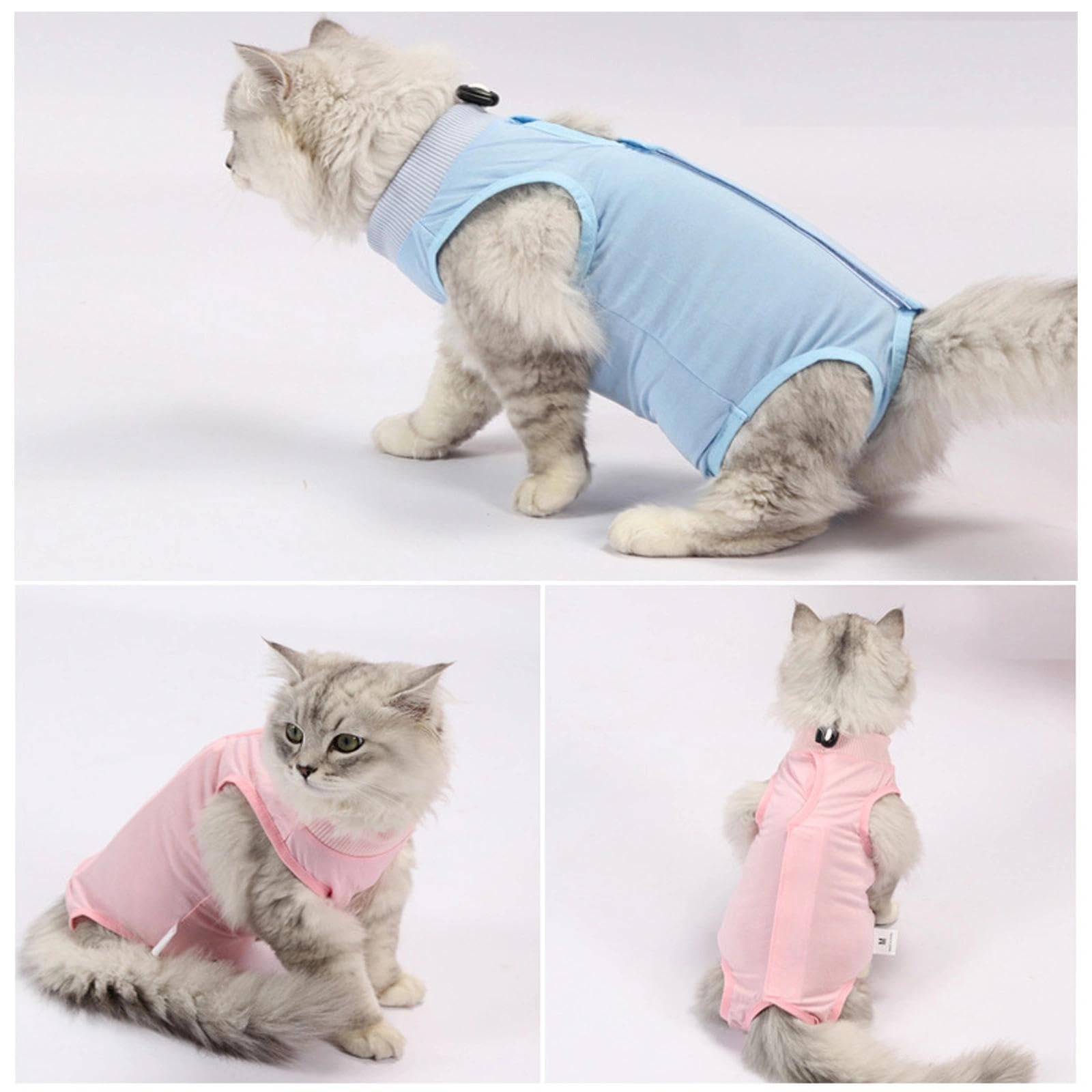 2PCS Gilet de Récupération de Chat,Body Chat Post Opératoire Stérilisation, Combinaison de Récupération pour Chat Anti Léchage， Protection Post-Chirurgie, Contre Les Maladies de Peau -Rose + Bleu(M)