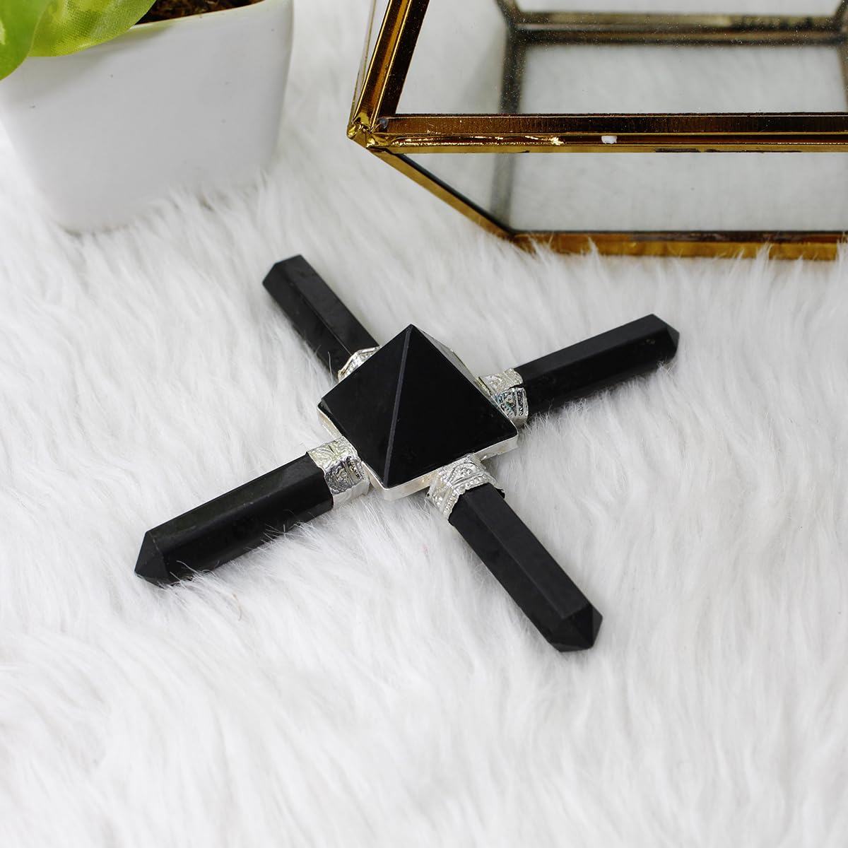 Shubhanjali Reiki Healing Black Tourmaline Crystal Generator Pyramid for Vastu Dosh Feng Shui 4 Point Black Tourmaline Generator for Energy Positivity Crystal Healing-image-44