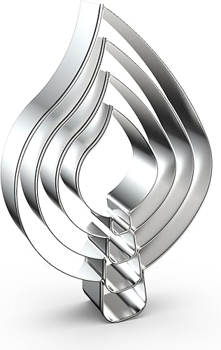 Miniatura 1 de Juego de cortadores de galletas de hoja de lágrima, tamaños surtidos grandes, 5 pulgadas, 4 pulgadas, 3 pulgadas, 2 pulgadas, 4 piezas, acero