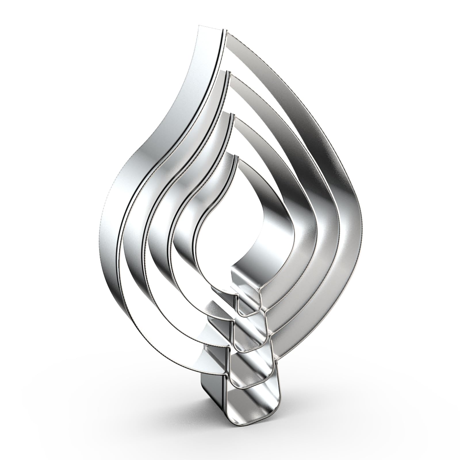 QAAQS Teardrop Leaf Cookie Cutter Set Large Assorted Sizes - 5 inch, 4 inch, 3 inch, 2 inch - 4 Piece - Stainelss Steel