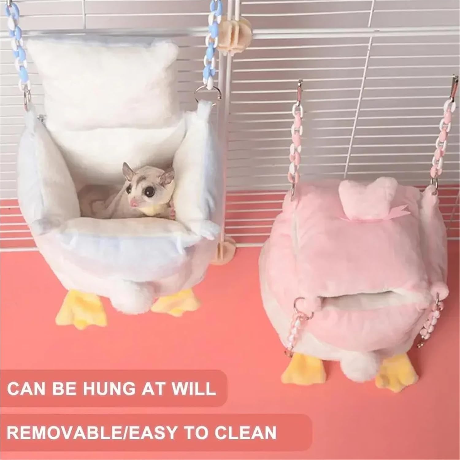 Pet Hamster Hanging Bed Pet Hammock with Opening Soft Durable Hanging Nest Hammock for Small Pets Cartoon-Shaped Sugar(Blue,Large)