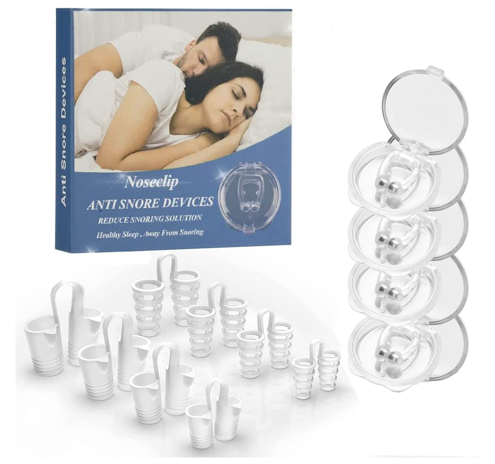 AMOSTBY Anti Snoring Devices 12P, 4 Silicone Magnetic Snoring Solution with 8 Different Size Nasal Dilators,Nose Vents to Ease Breathing for Men and Women