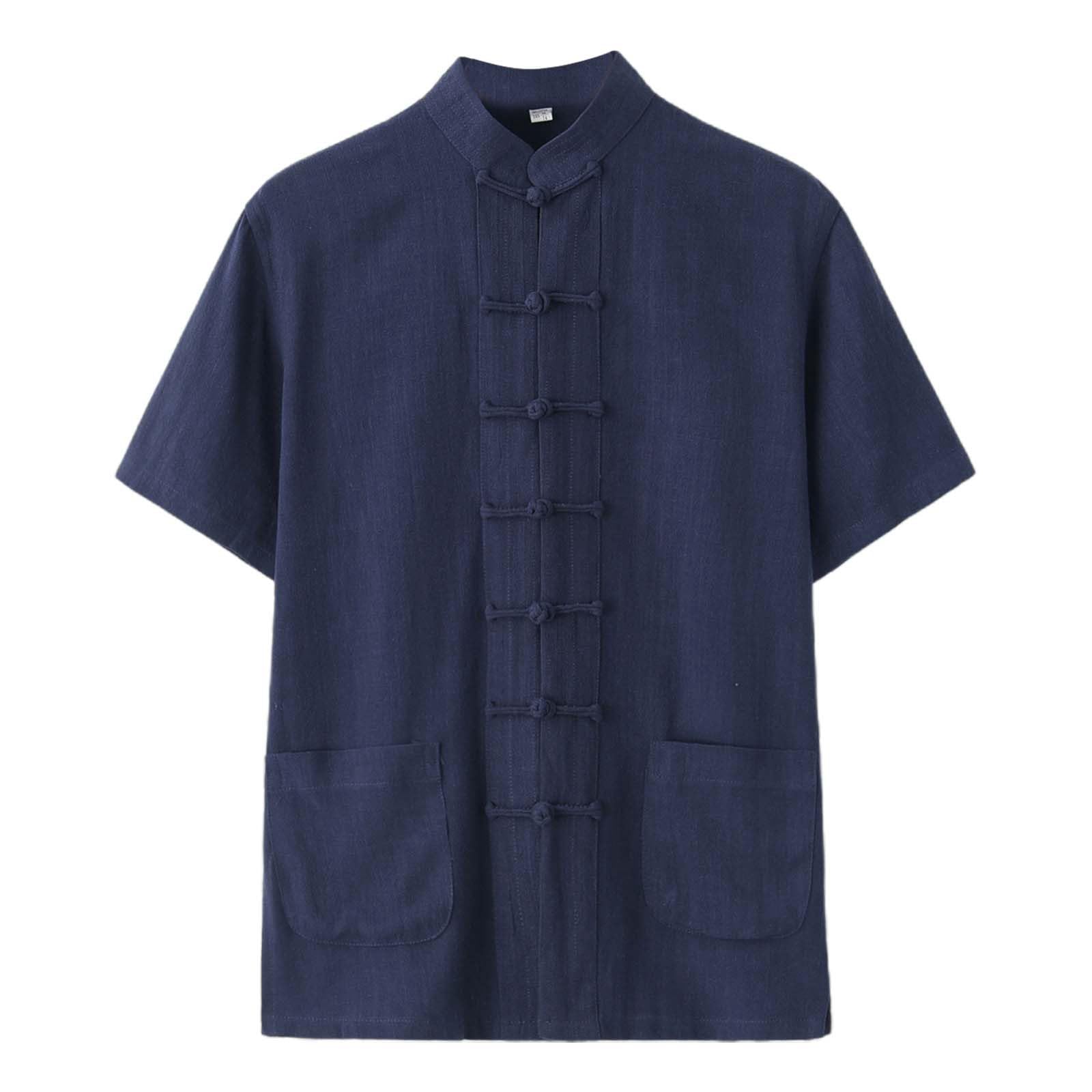 Shirts for Mens Short Sleeve Button Down Chinese Kung Fu Tai Chi Shirts Traditional Front Placket Tang Suit
