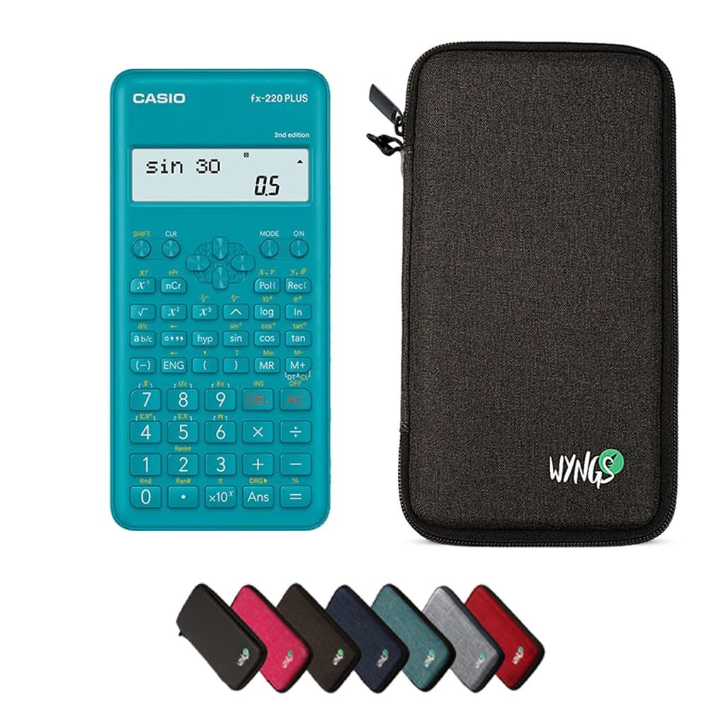 Casio fx-220 Plus 2nd edition con Custodia Protettiva WYNGS inclusa Grigio Scuro - Calcolatrice Scientifica - Pacchetto Base