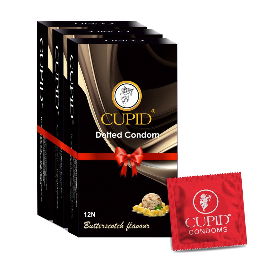 Cupid Dotted & Flavoured Condoms Butterscotch Flavour (Pack of 3) | Lubricated & Multitextured Condoms | For Her Enhanced Pleasure | Pack of 3, 20 Pcs Each-image-43