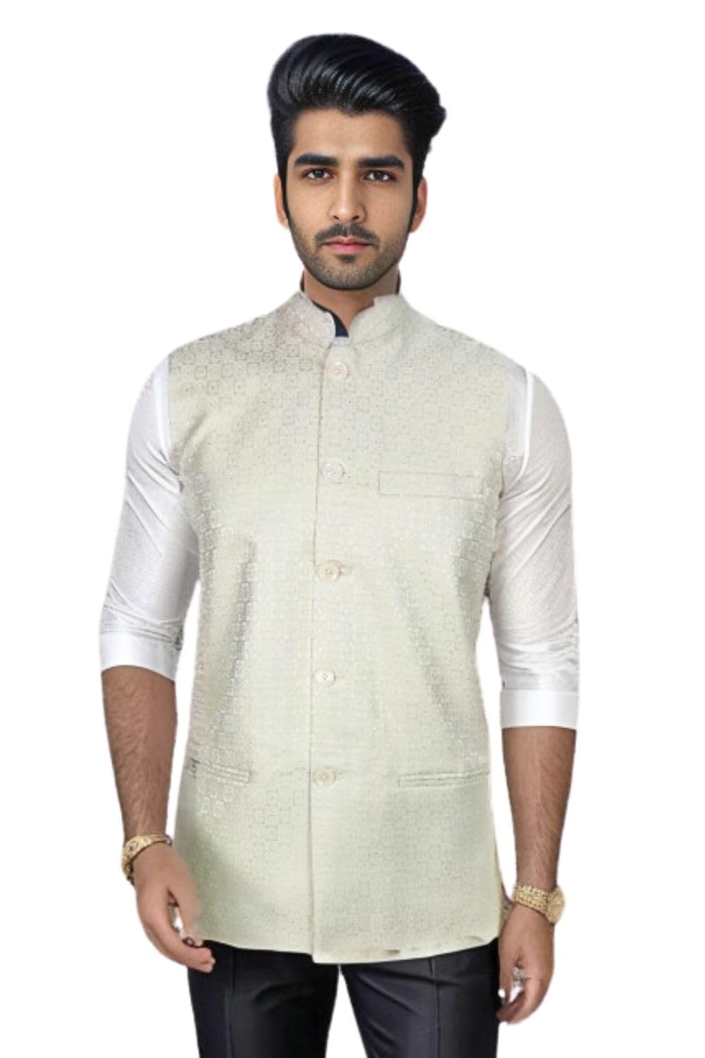 blacksmith Tiny box Floral Jacquard Nehru Jacket for Men - Wedding Jacket for Men, Green[40]-picture-39