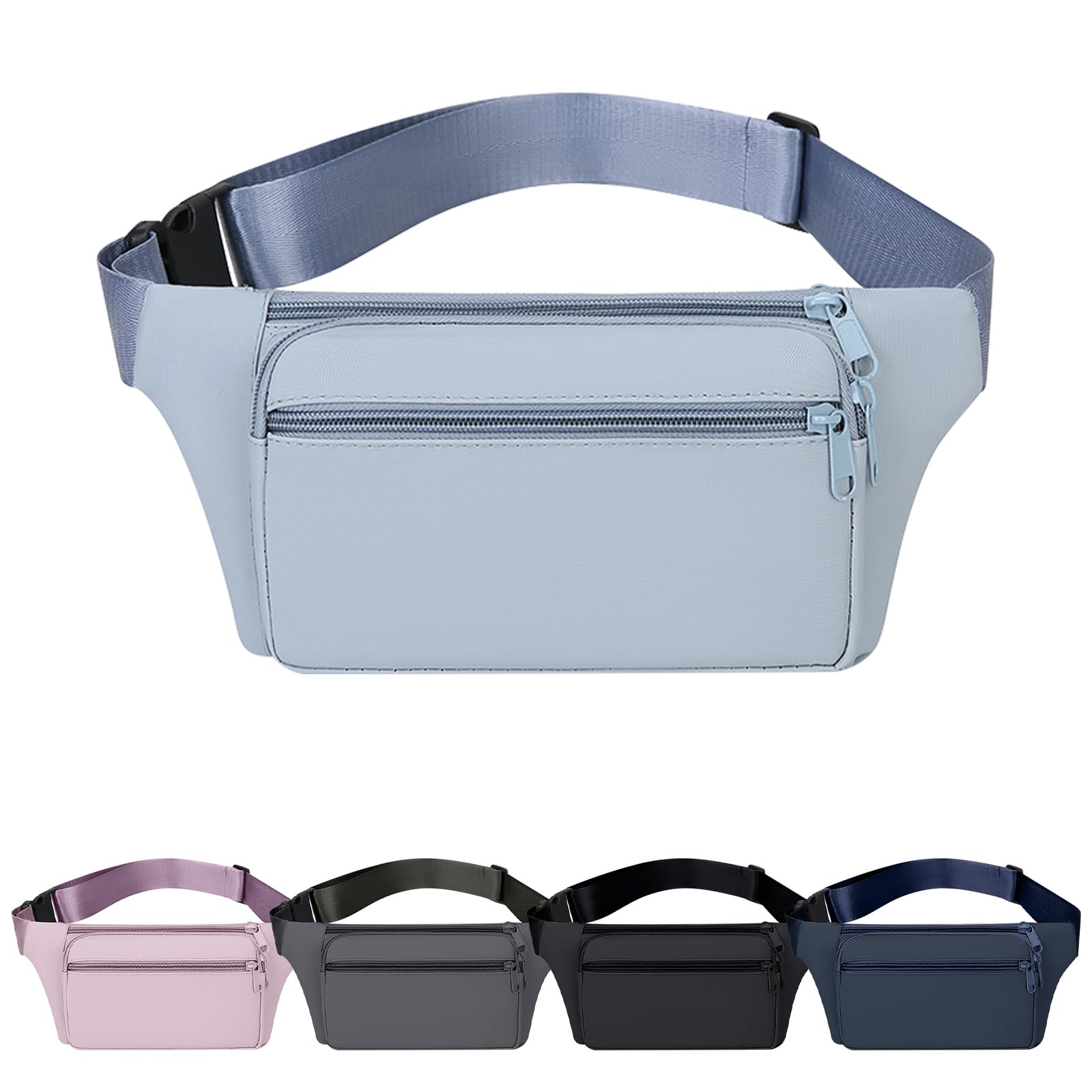 Mayoii Bumbags for Ladies, Fanny Pack for Women Men with Adjustable Belt, 2-Zipper Pockets, Large Capacity, Lightweight Waist Bag Suitable for Daily Use (B-Light Blue) — image 1