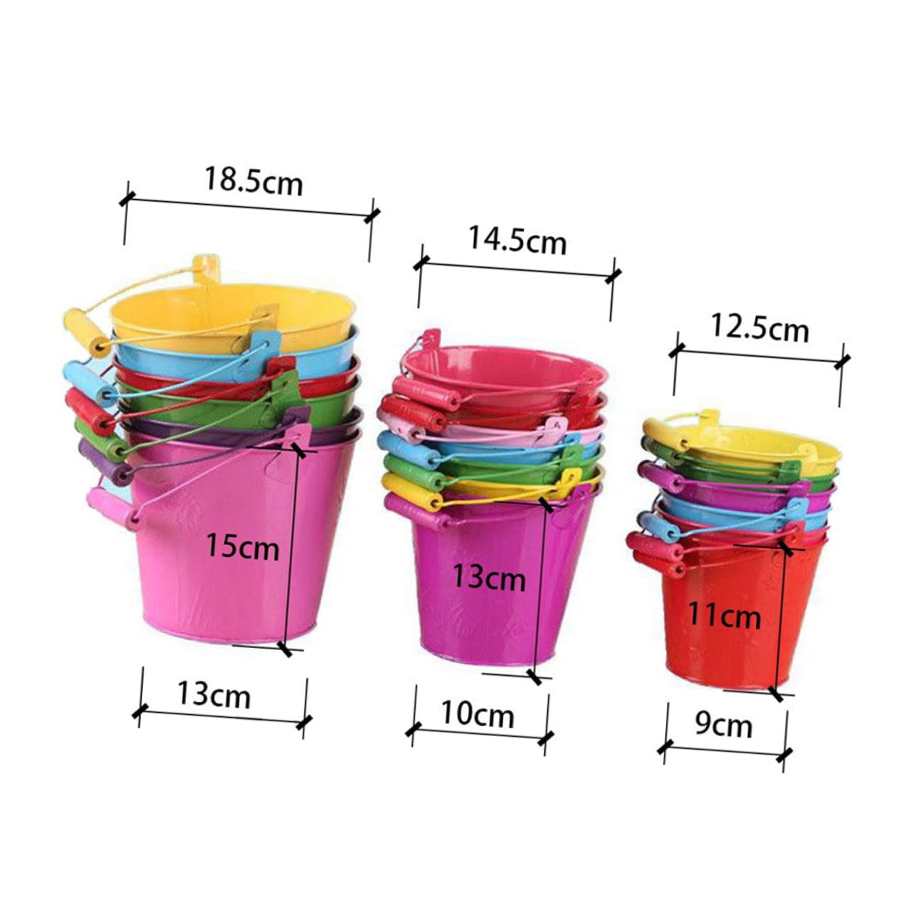 Jouet de Plage Seau en Fer 6pcs Poignée Bois pour Garçon et Filles