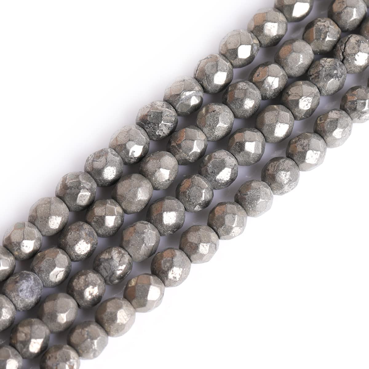 Env. 120 perles à facettes en Pyrite 3 mm, pierre naturelle
