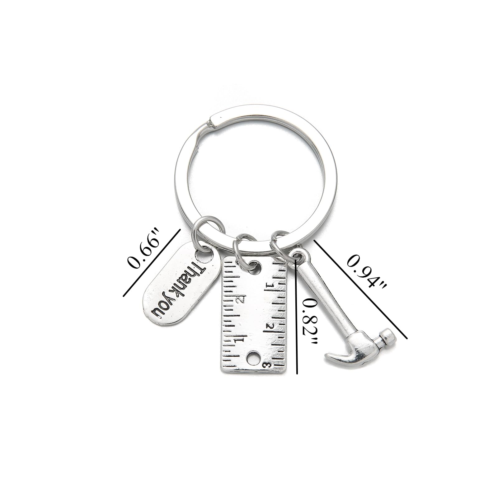 PHAETON 20PCS Toolbox Pendant Keychain Hammer & Ruler Charm Keychain with Thank You Tag for Dad, Father’s Day Birthday Gifts Builders, Construction Team, Handyman Appreciation Keyring