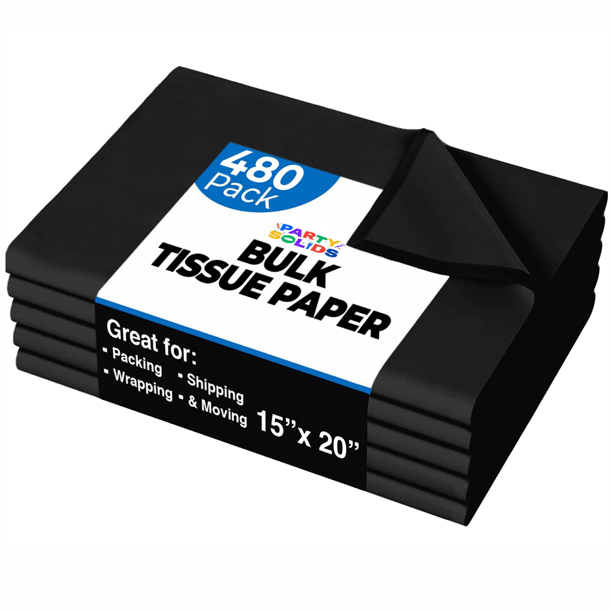 Party Solids Black Tissue Paper for Gift Bags 15" X 20" 480 Sheets