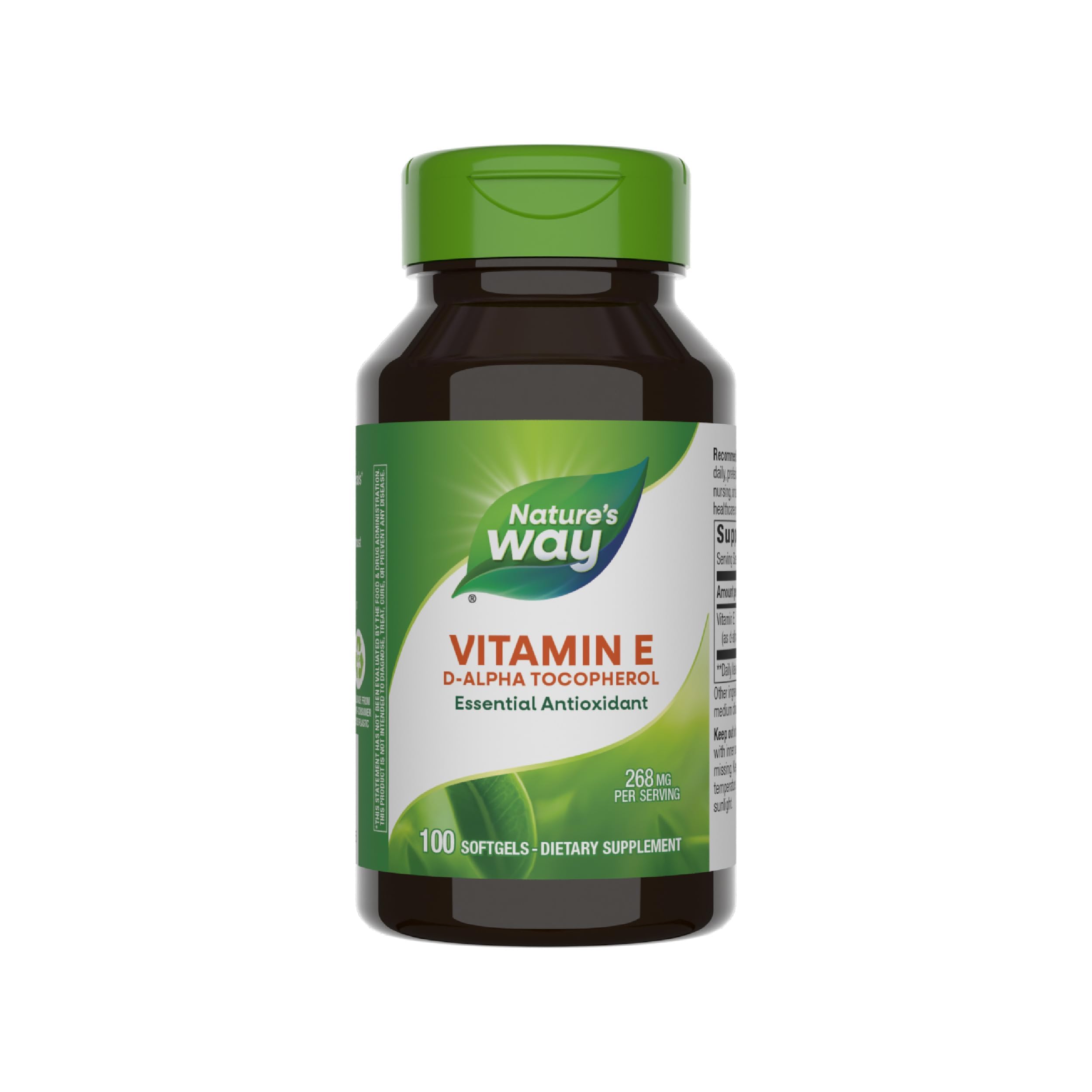 Nature’s Way Vitamin E D-Alpha Tocopherol - 268 mg per serving - Antioxidant – Essential Nutrient for Heart Muscle Cells* - Gluten Free - 100 Softgels