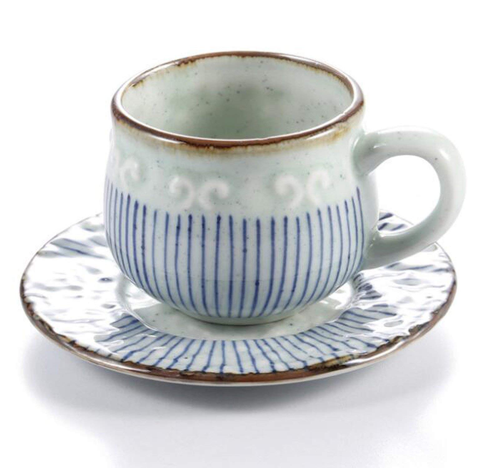 fantasticlife06 Ceramic Soup Cup Coarse Pottery Hand Painted Lattice Pattern Teacup Originality Coffee Cup Wine Cups,H 220Ml With Mat