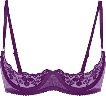 Womens Lace Sheer Lingerie Bras 1/4 Cups Push Up Shelf Unlined Bralette Brassiere Nightwear