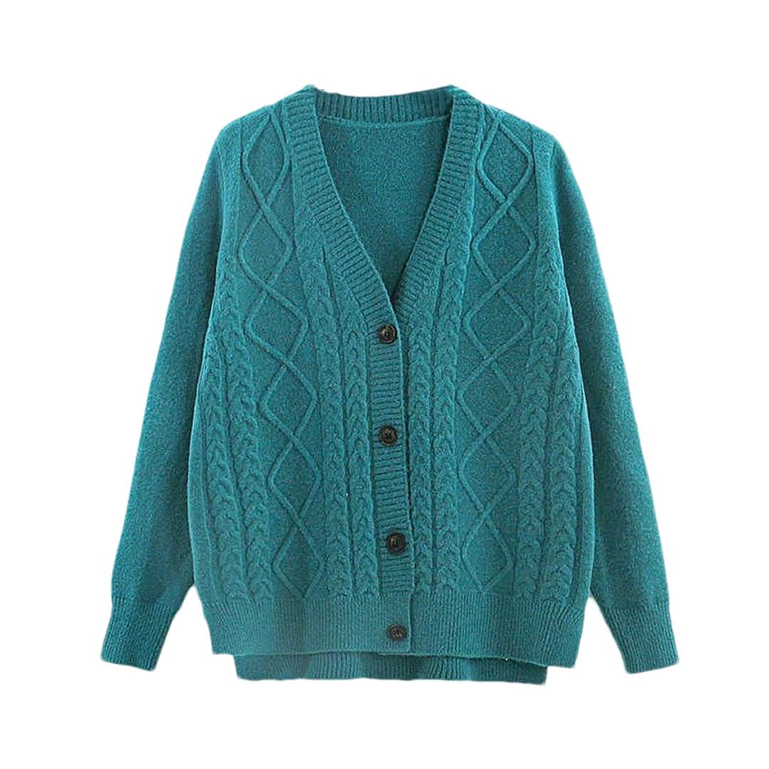 Suéter De Manga Larga para Mujer, Cárdigan, Cuello En V, Suelto, Trenzado, Chaqueta De Suéter