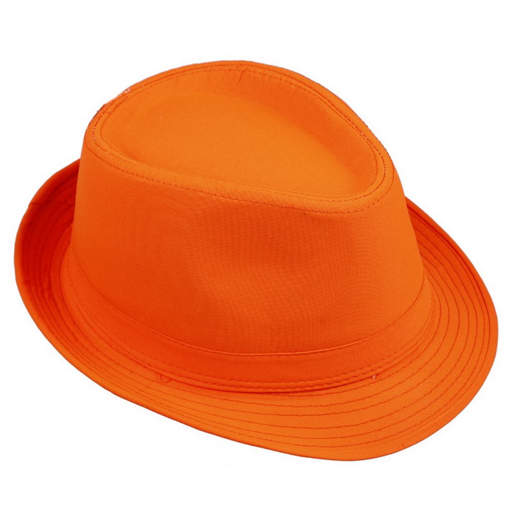 OrienUnisex Men Women Fedora Trilby Hat Solid Color Sun Jazz Cap Orange