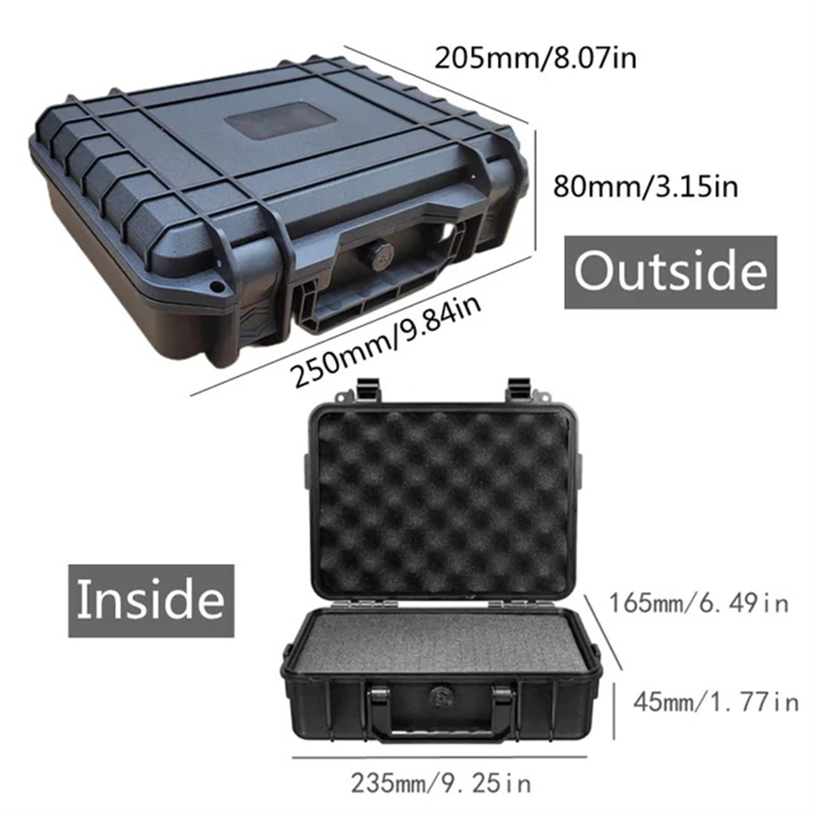 Professionelle Werkzeug-Flightcase Wasserdichter Hartschalenkoffer Werkzeugkoffer mit vorgeschnittener Aufbewahrungsbox aus Schwamm Sicherheitsschutz Organizer Hardware-Werkzeugkasten(250x205x74mm)