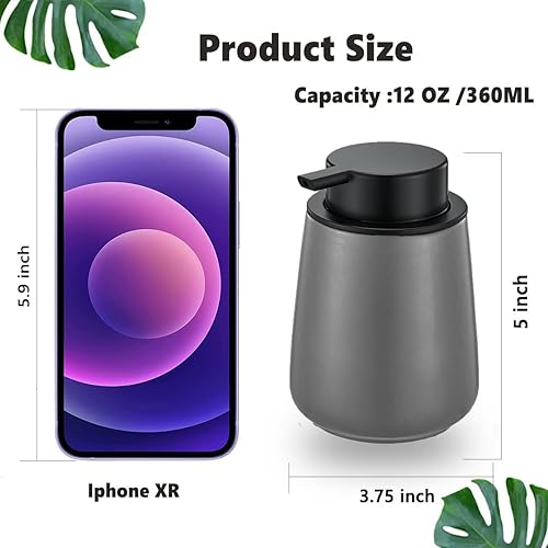 Miniatura 6 de Dispensador de jabón de manos gris de 12 onzas, dispensador de jabón de loción de cerámica moderno con bomba negra fácil de presionar, dispensador