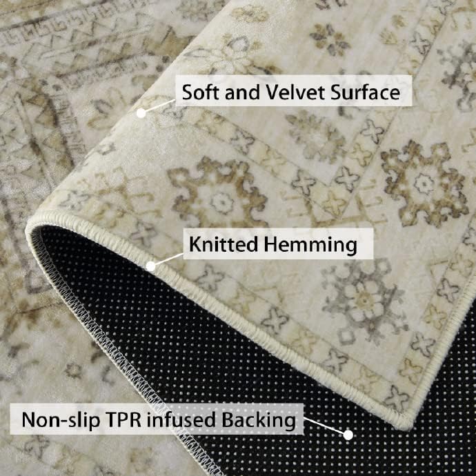 Miniatura 5 de Fashionwu Alfombra bohemia de 5 x 8 pies, estilo oriental para dormitorio, tapete de baño, medallón envejecido, lavable a máquina, alfombra estética