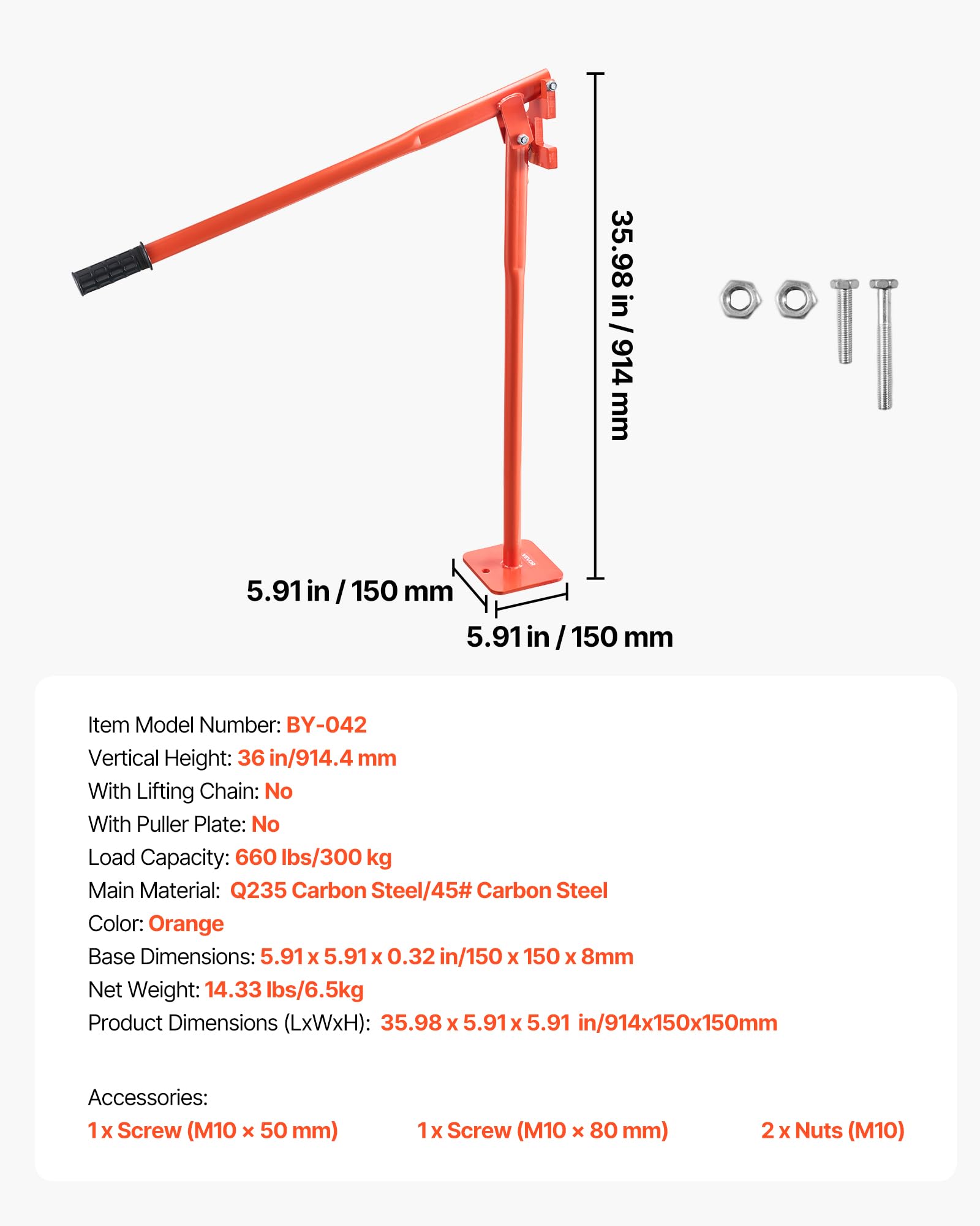 VEVOR Extracteur de Poteau de Clôture 914,4 mm, Extracteur de Pieux T Acier Robuste, Capacité Charge 300 kg, Outil Extraction pour Poteaux de Clôture Ronds, de Signalisation, Chaîne Levage Non Incluse
