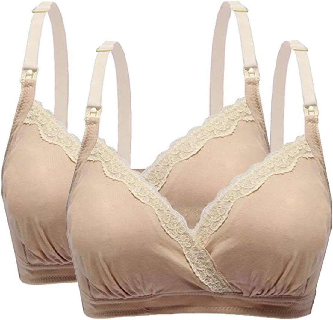 Nursing Bra Maternity Bra Seamless Wireless Bras for Breastfeeding (XL, Beige+Beige/2 Pack)