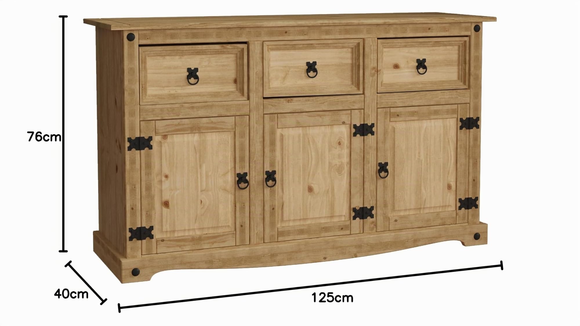 Vida Designs Corona - Credenza a 3 ante e 3 cassetti, in pino massiccio, per soggiorno, sala da pranzo, camera da letto