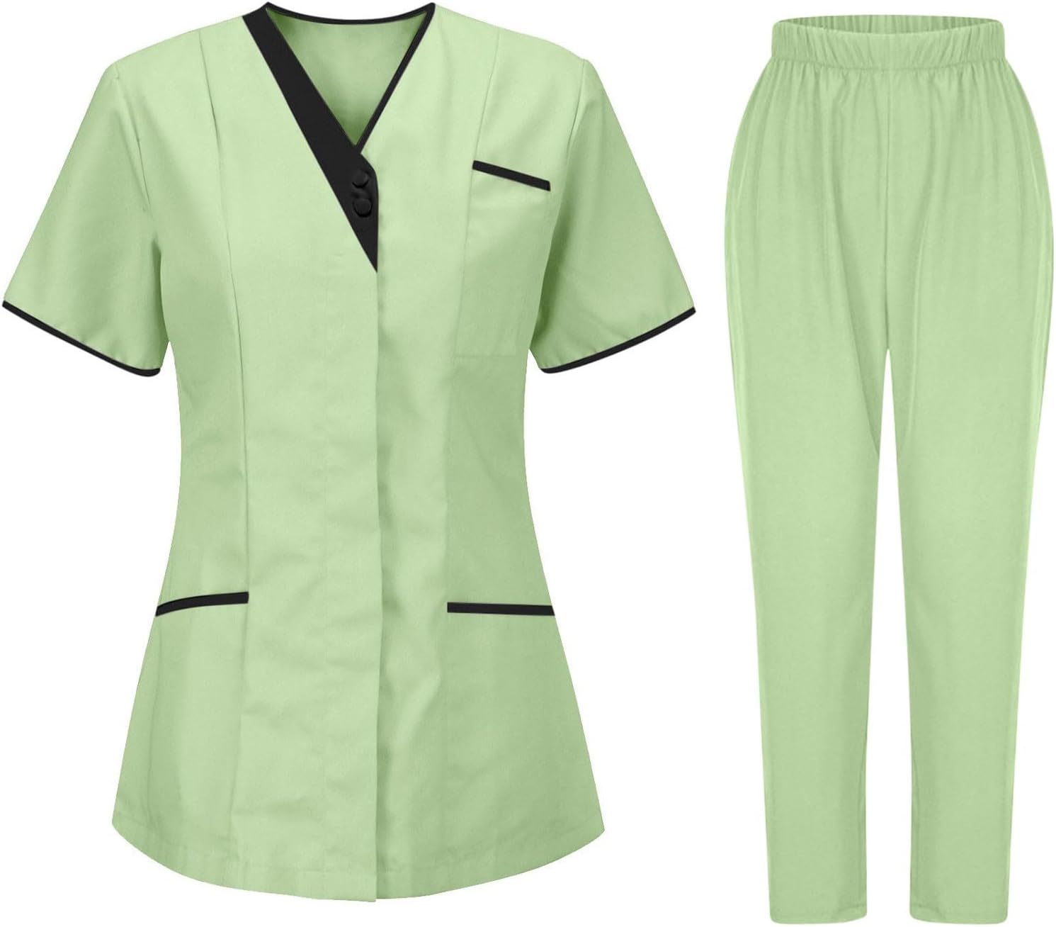 Women Men Nursing Uniforms Scrub Set Workwear Nurse Top Pants V Neck Scrub Top Slim Trousers Quick-Drying Unisex Nursing Dress suits for Cosmetology Beauty Salon SPA Pet Groomer