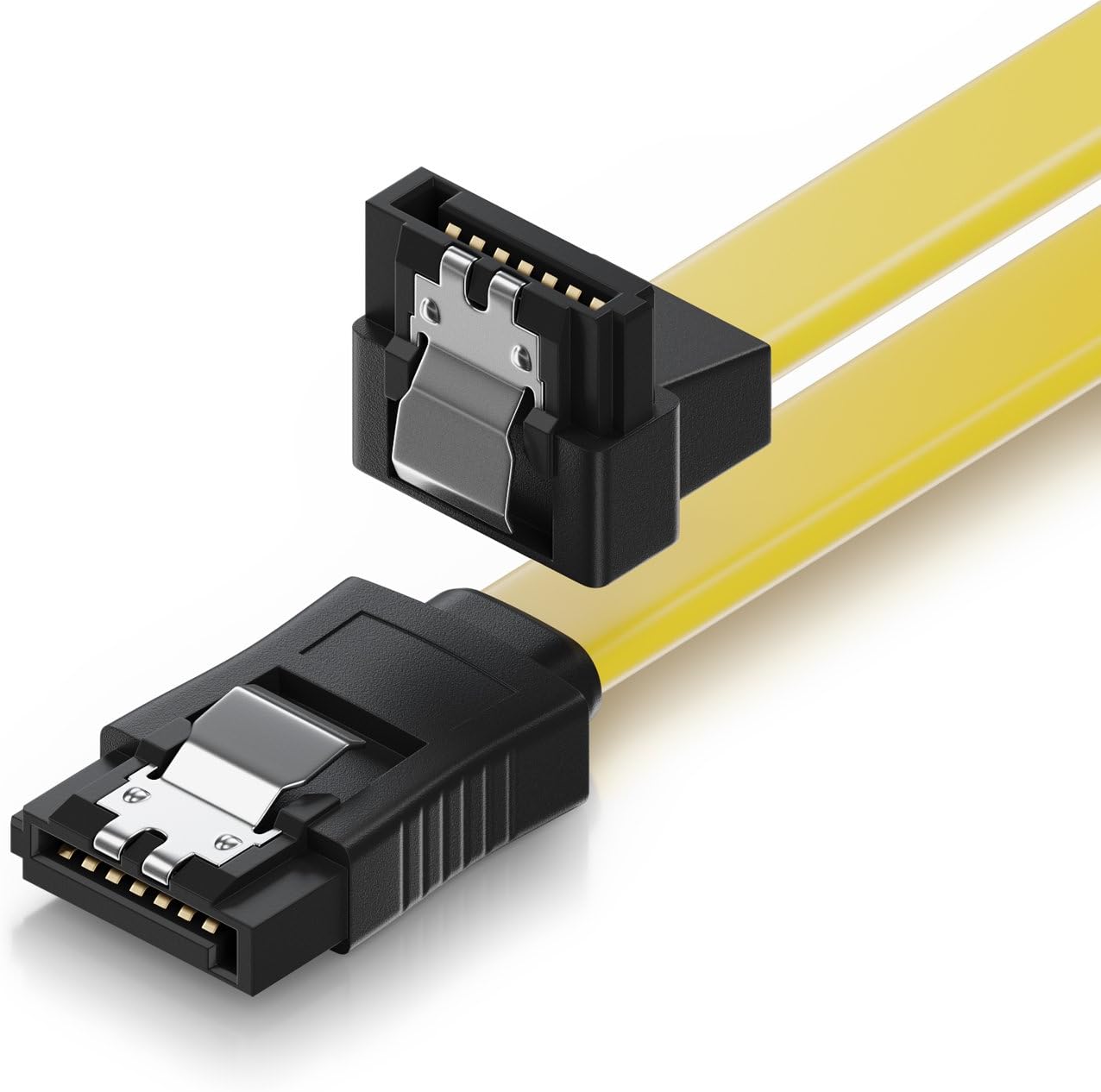 deleyCON 50cm Cable SATA III S-ATA 3 Cable de Datos Cable de Conexión para HDD SSD con Clip de Metal 6 GB/s 1x Recto 1x 90° Conector Tipo L - Amarillo