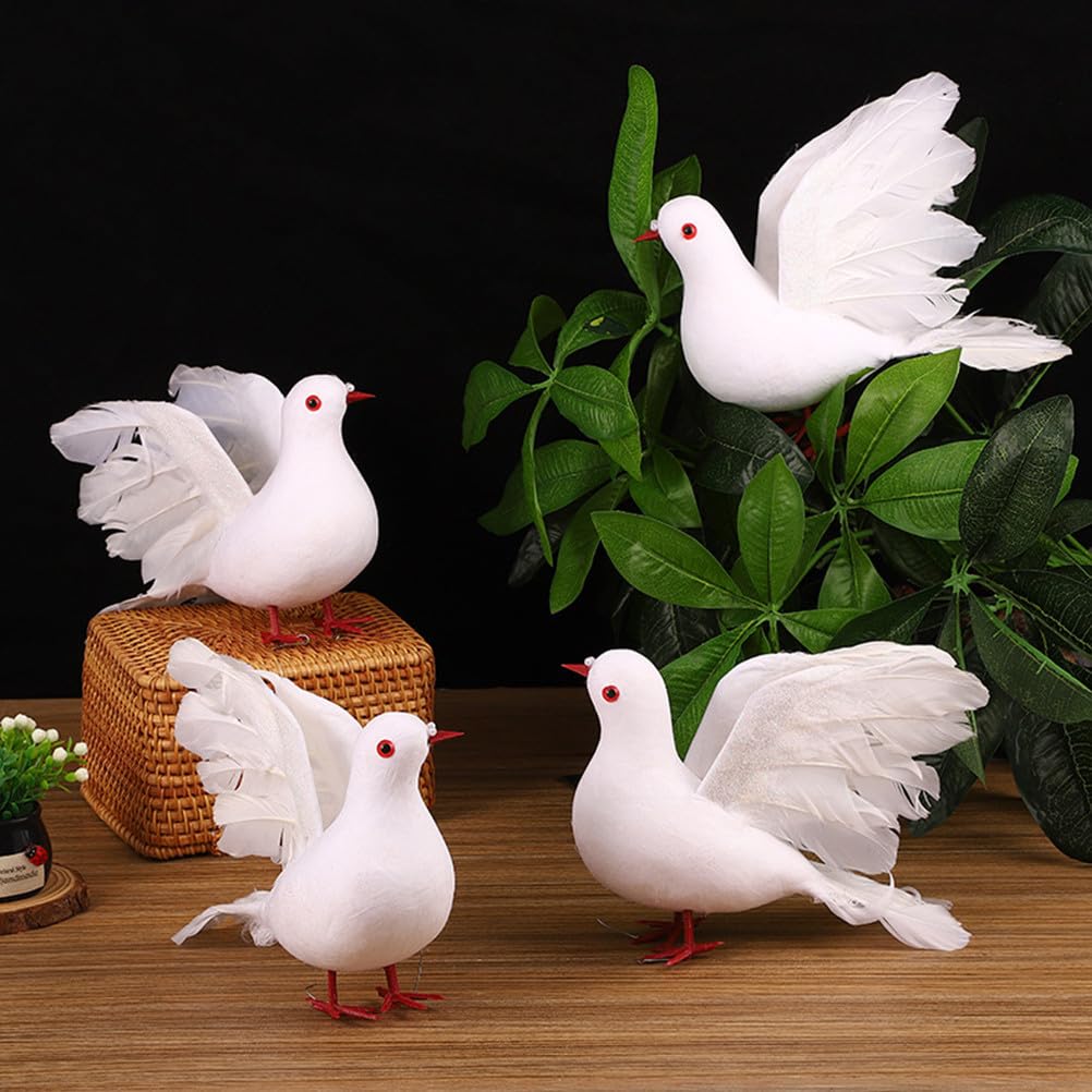 Cabilock 4 piccioni bianche per albero di piccioni artificiali, statue di uccelli da giardino per lavori fai da te, decorazioni per matrimoni fai da te, accessori per feste